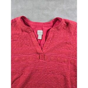Chicos Top Shirt Blouse Womens Size 3 Pink Embroidered Long Sleeve *Read